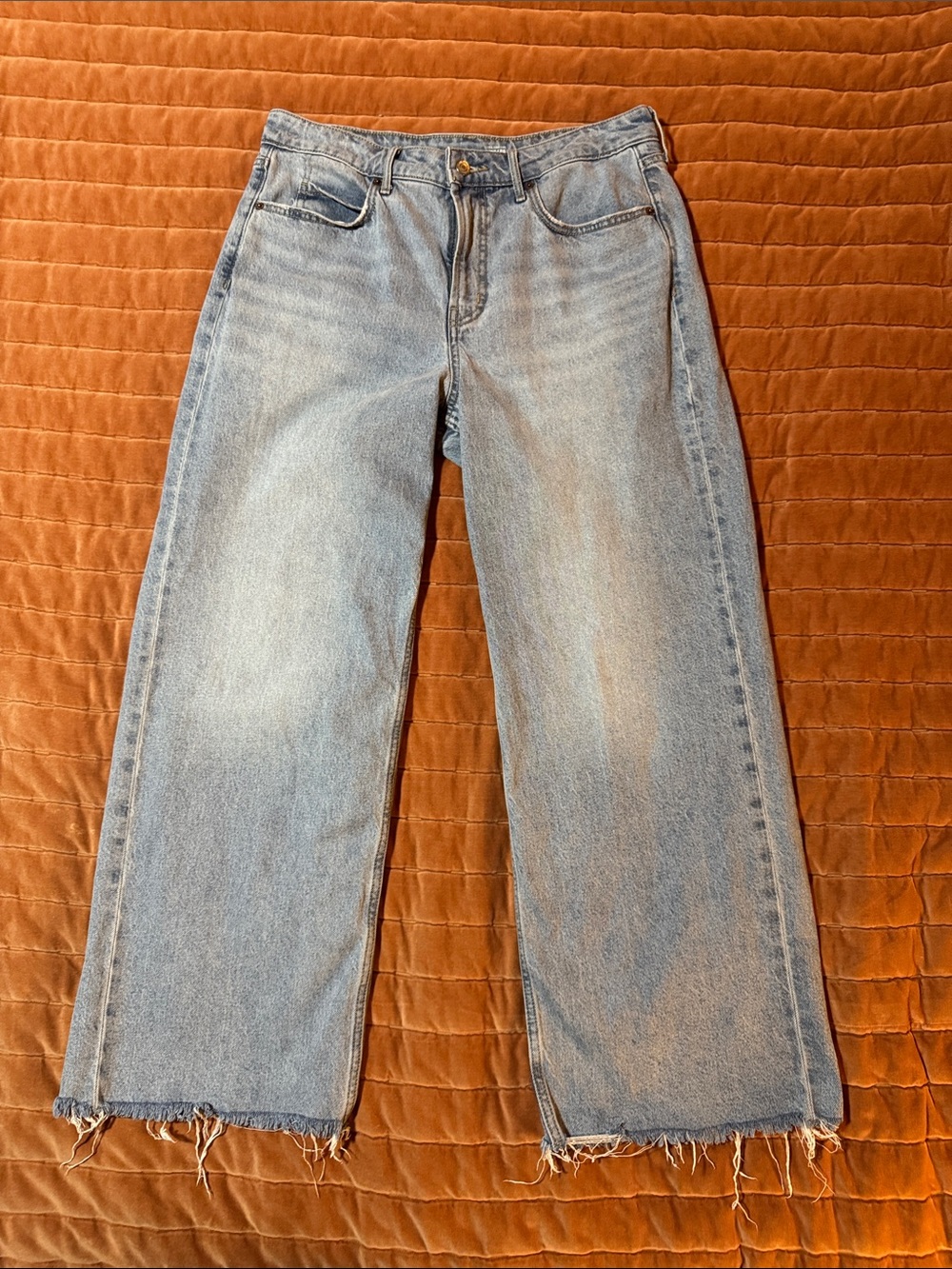 Old Navy Women’s Light Blue Straight-Leg Frayed Hem Jeans 12P